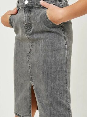 Hayden Straight-Leg Grey Denim Skirt with Front Slit